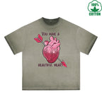 You Have a Beautiful Printed Dirty Wash T-Shirt 230G Multicolor Loose Trendy Fashionable 100%Cotton Short Sleeve Top