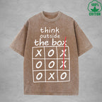 Think Outside The BoxInterest Printed Washed T-Shirt 230G Loose Trendy Fashionable 100%Cotton Short Sleeve Top