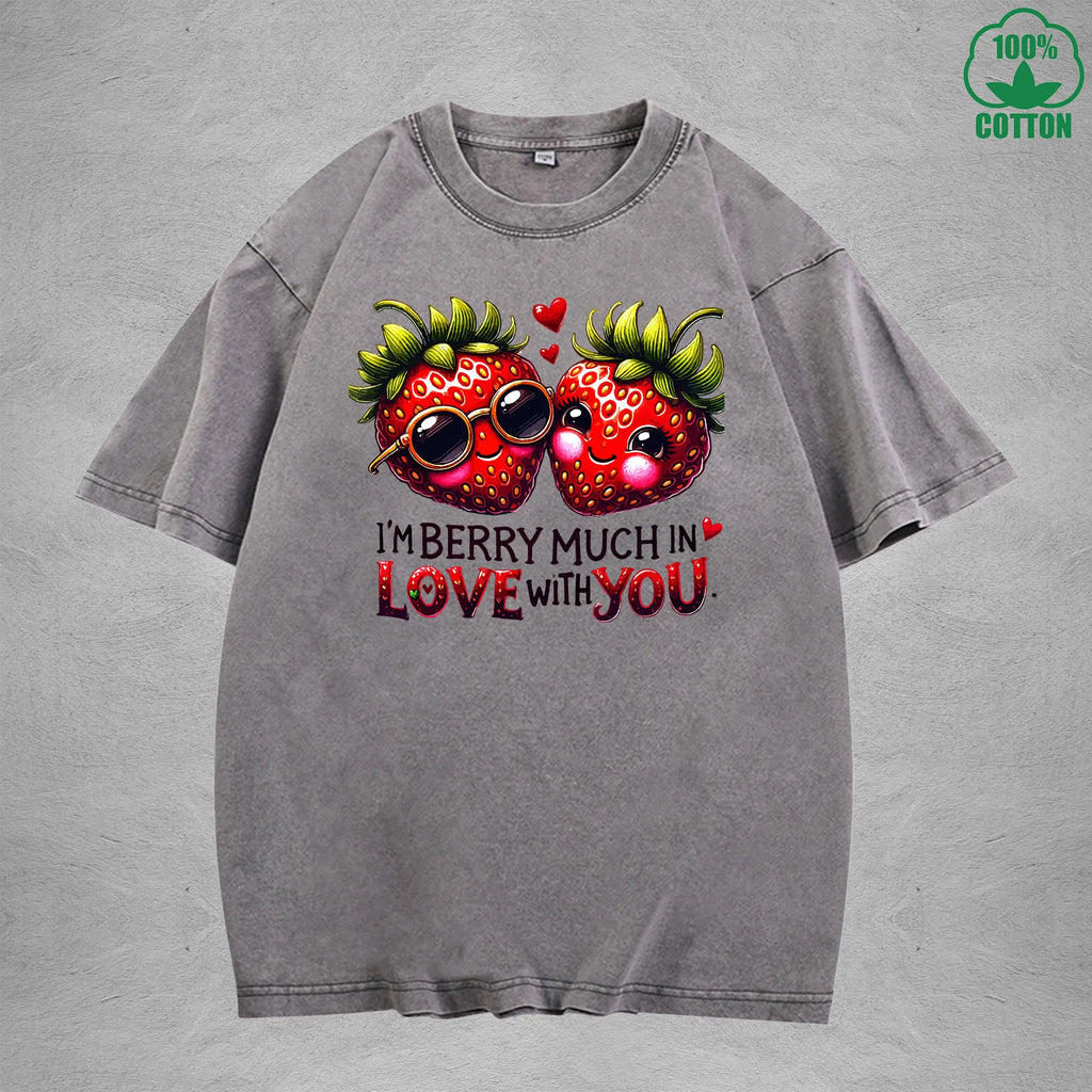 Love With YouInterest Printed Washed T-Shirt 230G Loose Trendy Fashionable 100%Cotton Short Sleeve Top