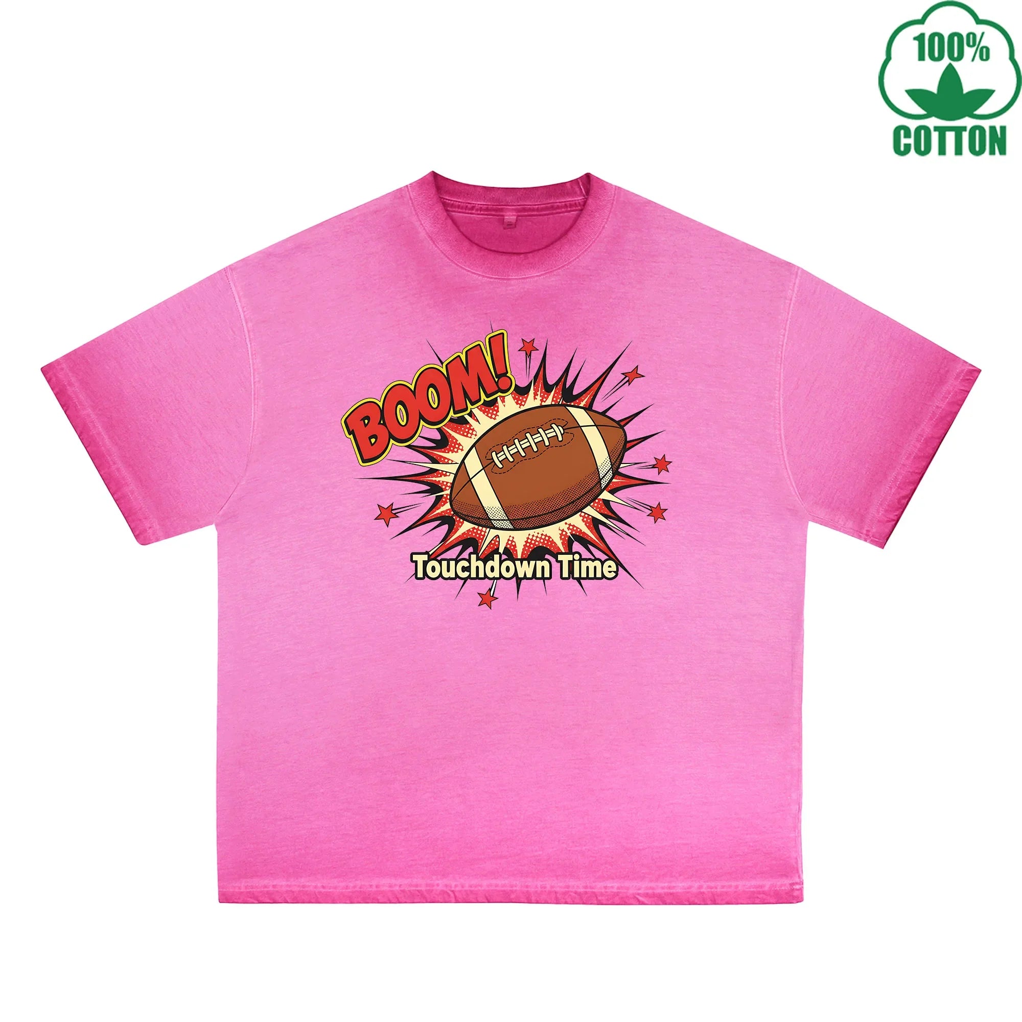 Touchdown Time Printed Dirty Wash T-Shirt 230G Multicolor Loose Trendy Fashionable 100%Cotton Short Sleeve Top