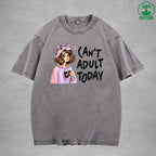 Can't Adult TodayInterest Printed Washed T-Shirt 230G Loose Trendy Fashionable 100%Cotton Short Sleeve Top