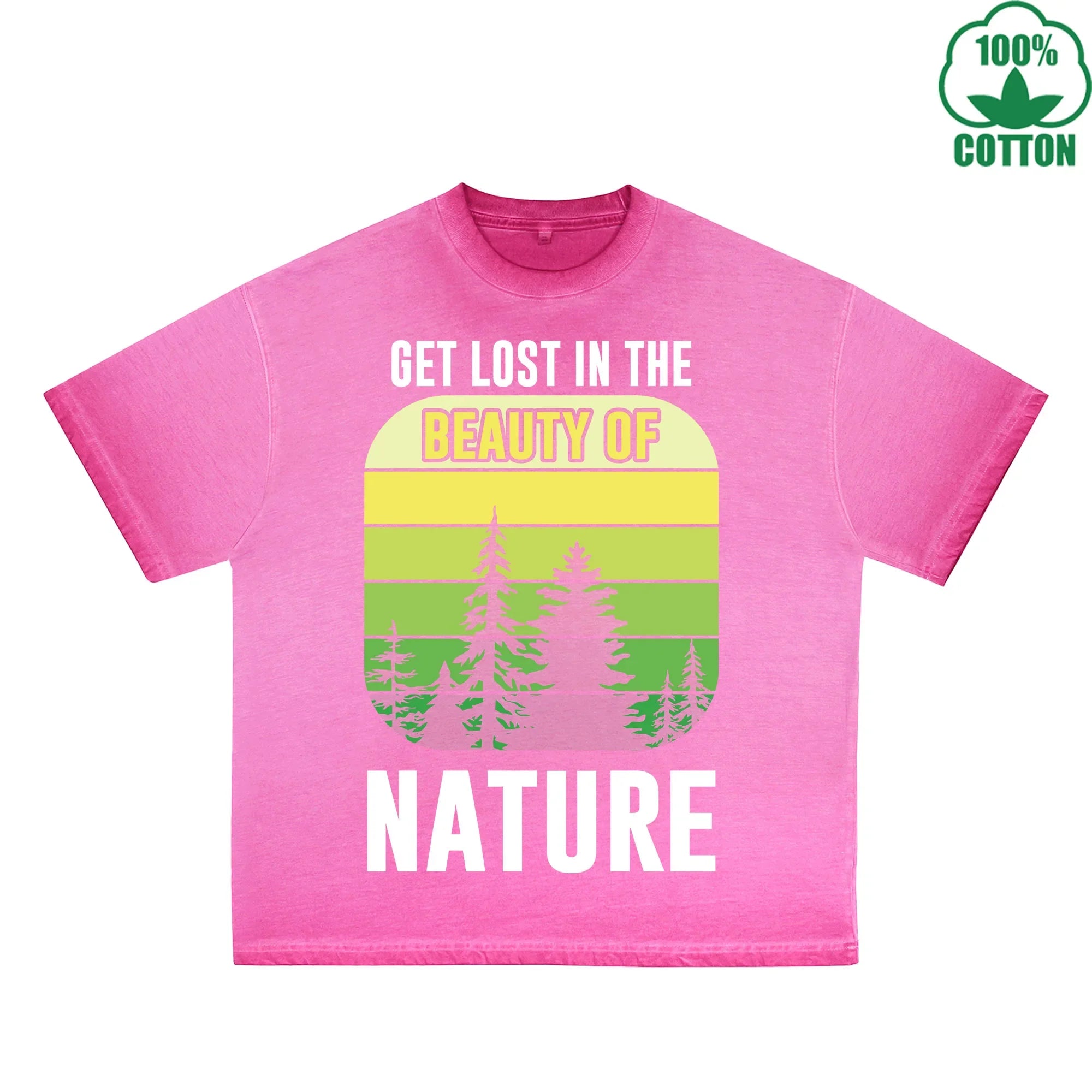 Nature Printed Dirty WashT-Shirt 230G Multicolor Loose Trendy Fashionable 100%Cotton Short Sleeve Top
