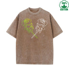 Neon Rose Printed Washed T-Shirt 230G Multicolor Loose Trendy Fashionable Cotton Short Sleeve Top Clearance