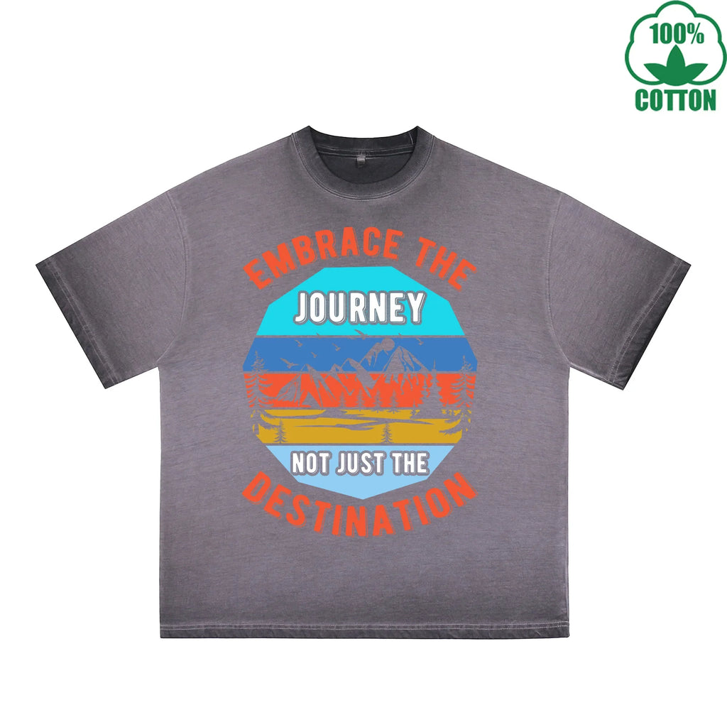 Footprints Printed Dirty WashT-Shirt 230G Multicolor Loose Trendy Fashionable 100%Cotton Short Sleeve Top