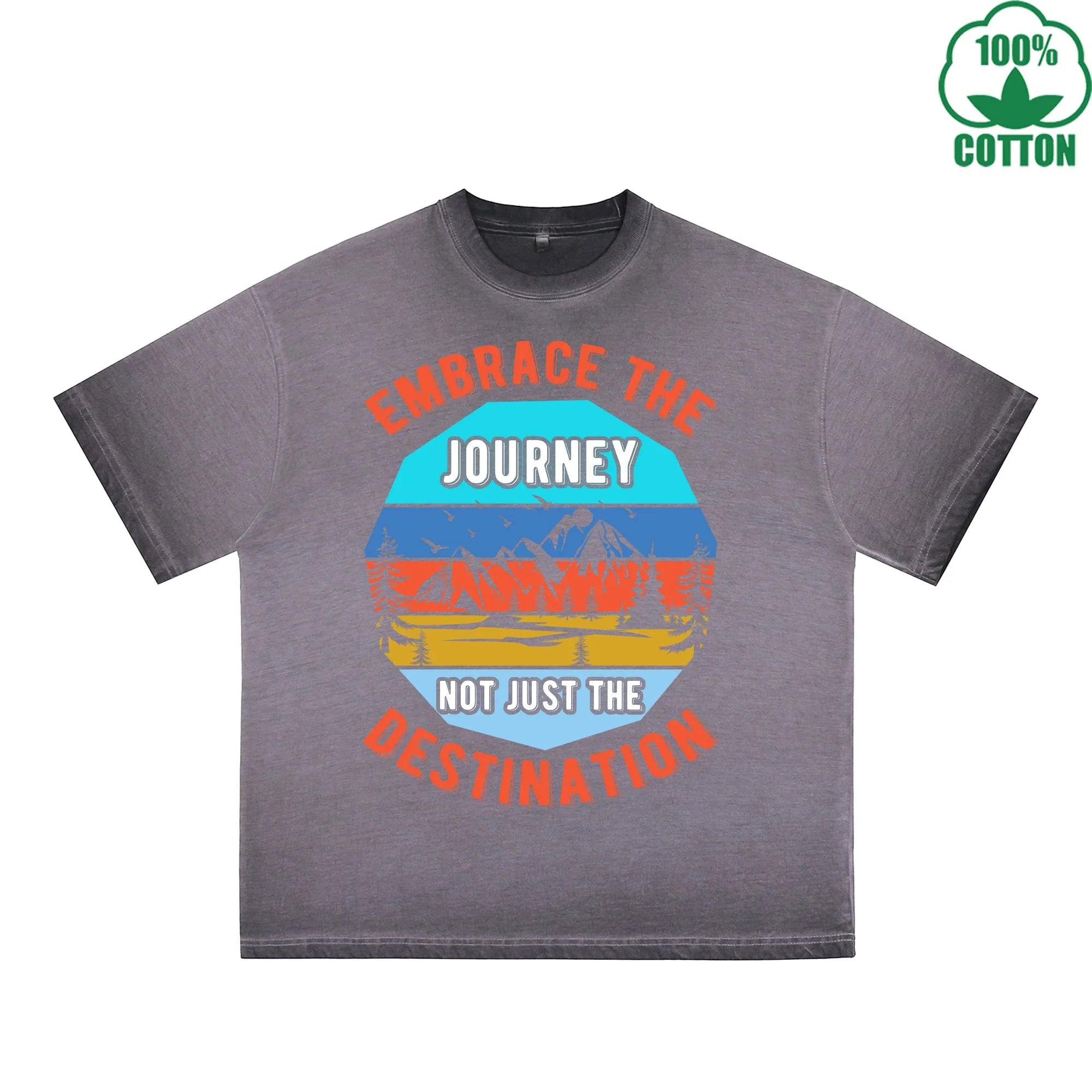 Footprints Printed Dirty WashT-Shirt 230G Multicolor Loose Trendy Fashionable 100%Cotton Short Sleeve Top