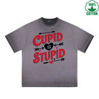 God of Love is Stupid Printed Dirty Wash T-Shirt 230G Multicolor Loose Trendy Fashionable 100%Cotton Short Sleeve Top