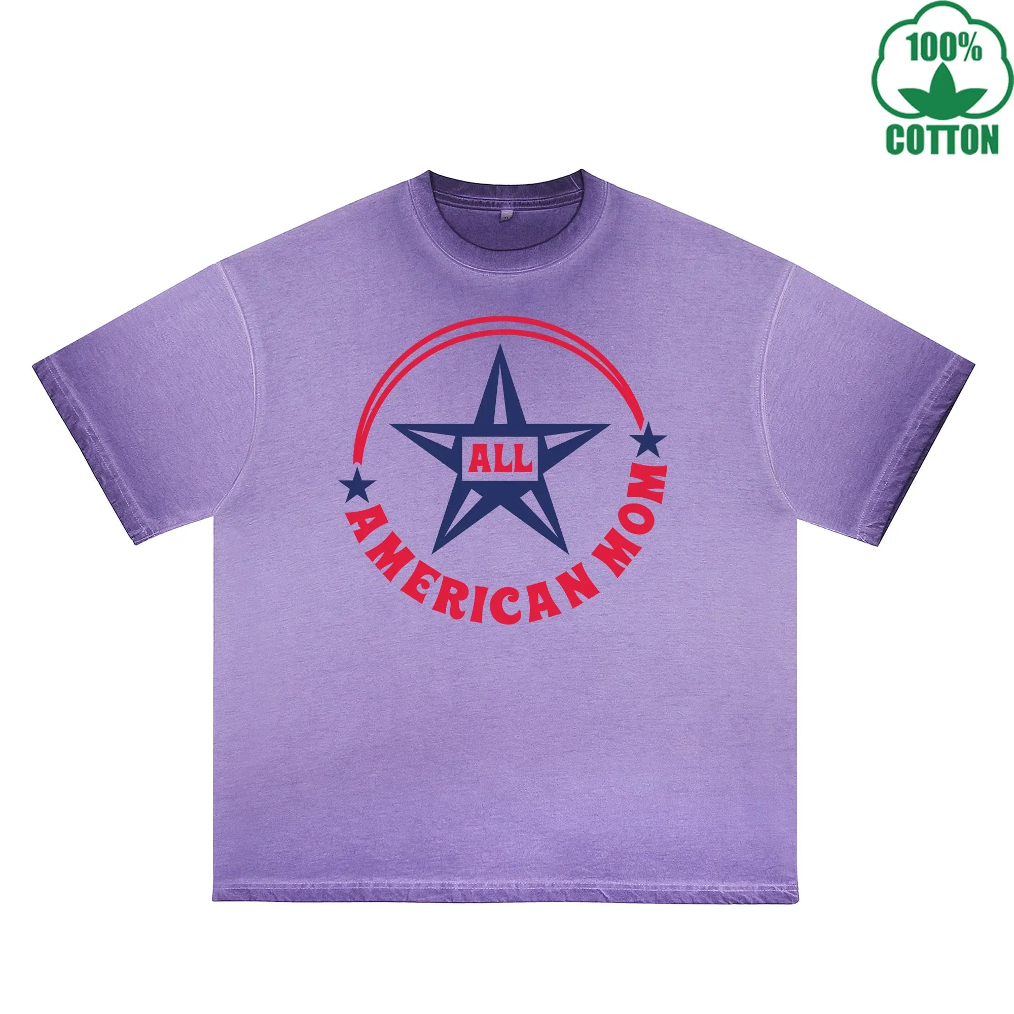 All American Mom Printed Dirty Wash T-Shirt 230G Multicolor Loose Trendy Fashionable 100%Cotton Short Sleeve Top