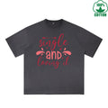 Sing Le Printed Dirty Wash T-Shirt 230G Multicolor Loose Trendy Fashionable 100%Cotton Short Sleeve Top