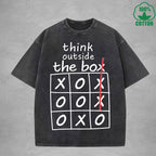 Think Outside The BoxInterest Printed Washed T-Shirt 230G Loose Trendy Fashionable 100%Cotton Short Sleeve Top