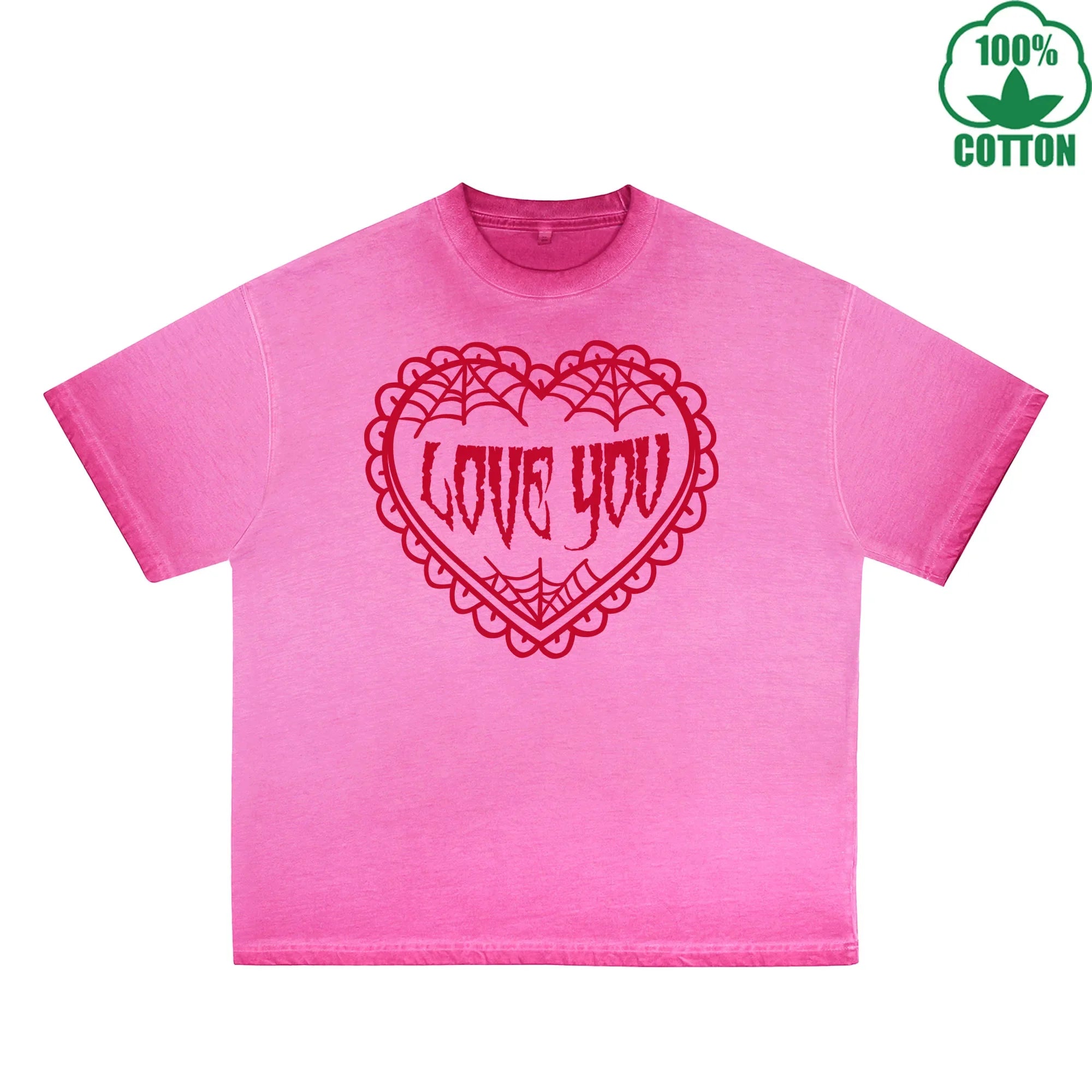 Love You Printed Dirty WashT-Shirt 230G Multicolor Loose Trendy Short Sleeves Fashionable 100%Cotton Top