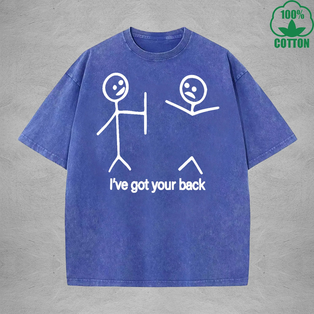 I've Got Your Back Interest Printed Washed T-Shirt 230G Multicolor Loose Trendy Fashionable Cotton Short Sleeve Top