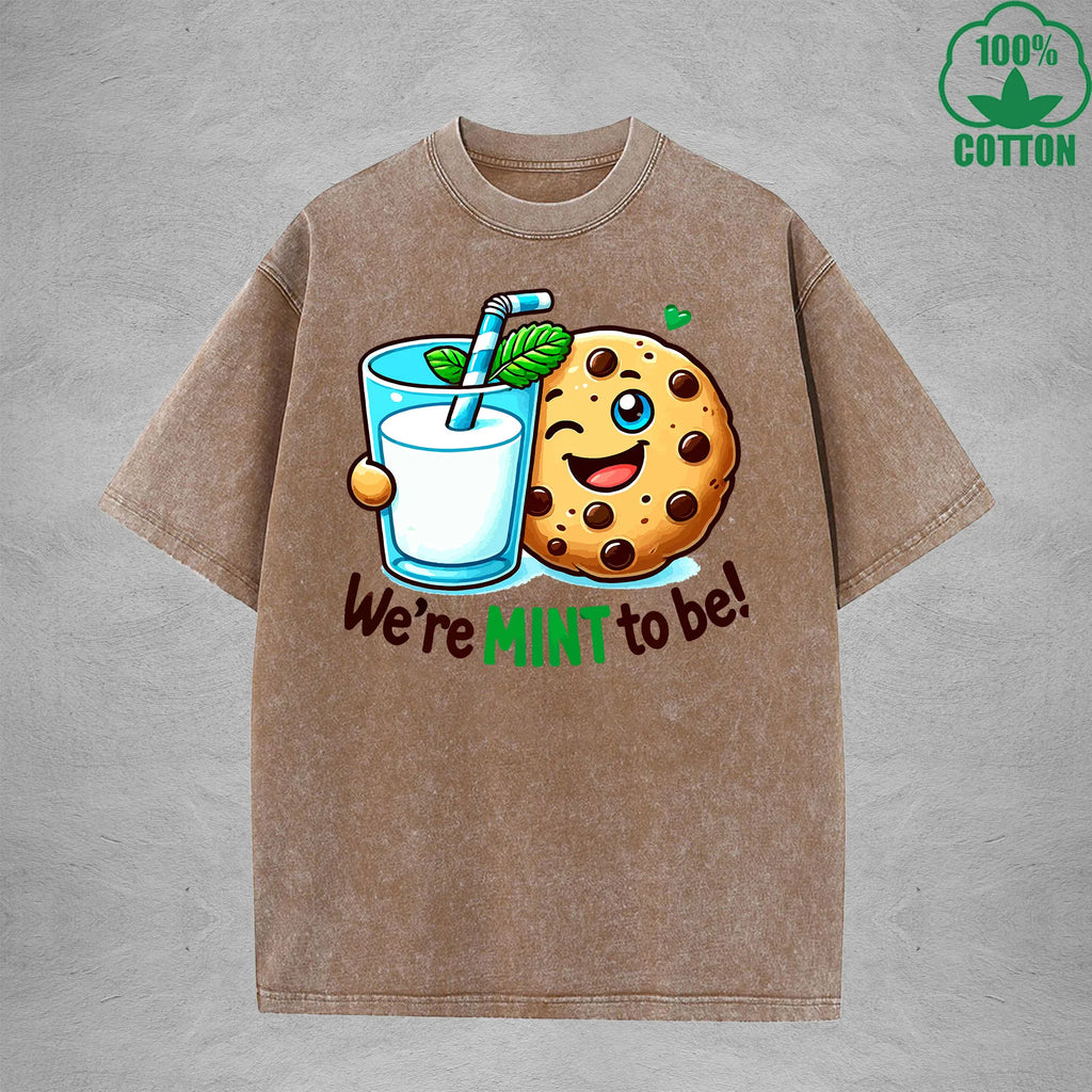 Were Mint To BeInterest Printed Washed T-Shirt 230G Loose Trendy Fashionable 100%Cotton Short Sleeve Top
