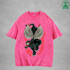 Flying Black TigerInterest Printed Washed T-Shirt 230G Multicolor Loose Trendy Fashionable 100%Cotton Short Sleeve Top