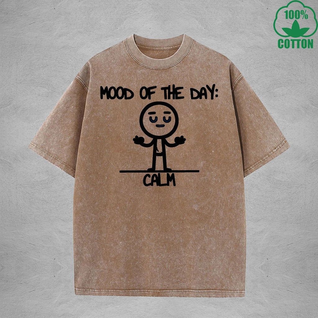 MOOD OF THE DAY CALM Interest Printed Washed T-Shirt 230G Multicolor Loose Trendy Fashionable Cotton Short Sleeve Top