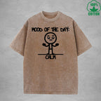 MOOD OF THE DAY CALM Interest Printed Washed T-Shirt 230G Multicolor Loose Trendy Fashionable Cotton Short Sleeve Top