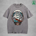 Naval AdventureInterest Printed Washed T-Shirt 230G Multicolor Loose Trendy Fashionable 100%Cotton Short Sleeve Top