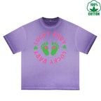 Fatey Baby Printed Dirty Wash T-Shirt 230G Multicolor Loose Trendy Fashionable 100%Cotton Short Sleeve Top