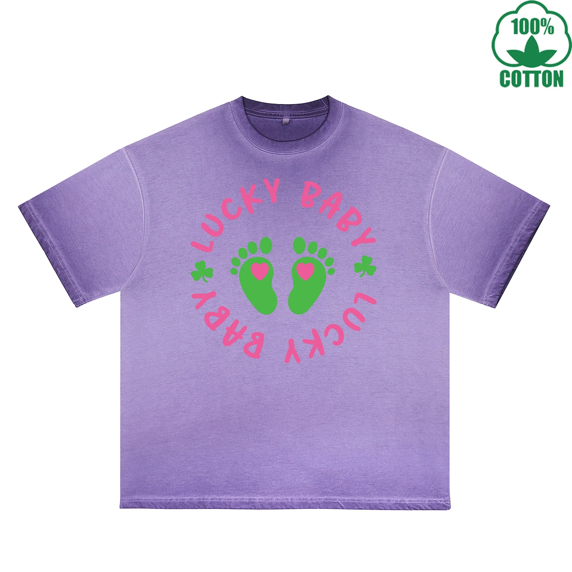 Fatey Baby Printed Dirty Wash T-Shirt 230G Multicolor Loose Trendy Fashionable 100%Cotton Short Sleeve Top