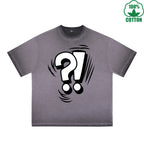 Question Mark Printed Dirty WashT-Shirt 230G Multicolor Loose Trendy Fashionable 100%Cotton Short Sleeve Top