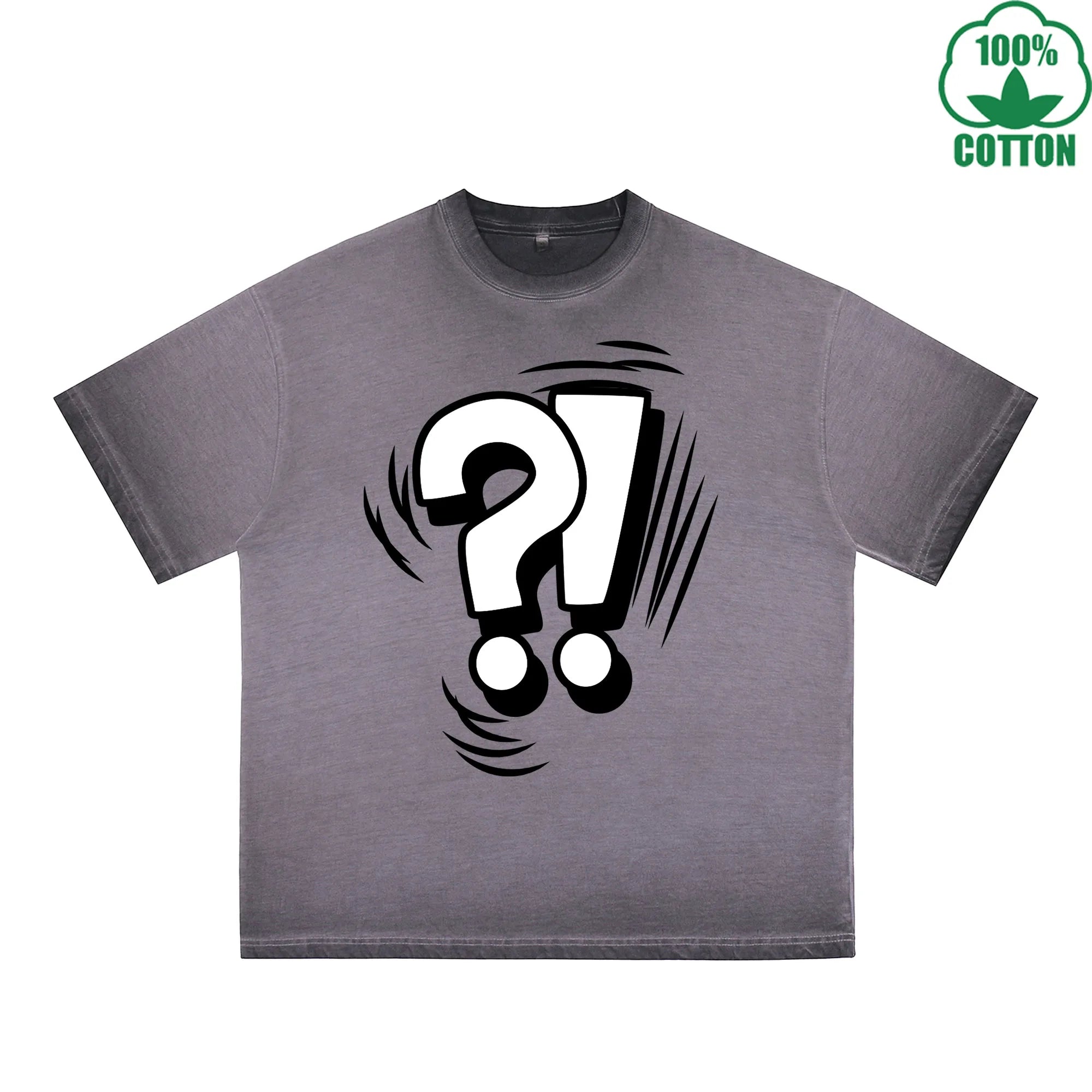 Question Mark Printed Dirty WashT-Shirt 230G Multicolor Loose Trendy Fashionable 100%Cotton Short Sleeve Top