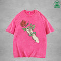 Roses And Vipers Printed Washed T-Shirt 230G Multicolor Minimalist Loose Trendy Fashionable Cotton Short Sleeve Top
