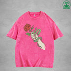 Roses And Vipers Printed Washed T-Shirt 230G Multicolor Minimalist Loose Trendy Fashionable Cotton Short Sleeve Top