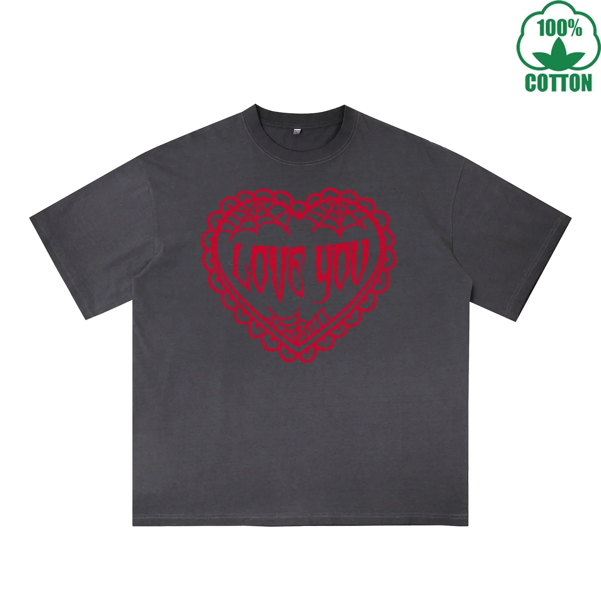 Love You Printed Dirty WashT-Shirt 230G Multicolor Loose Trendy Short Sleeves Fashionable 100%Cotton Top