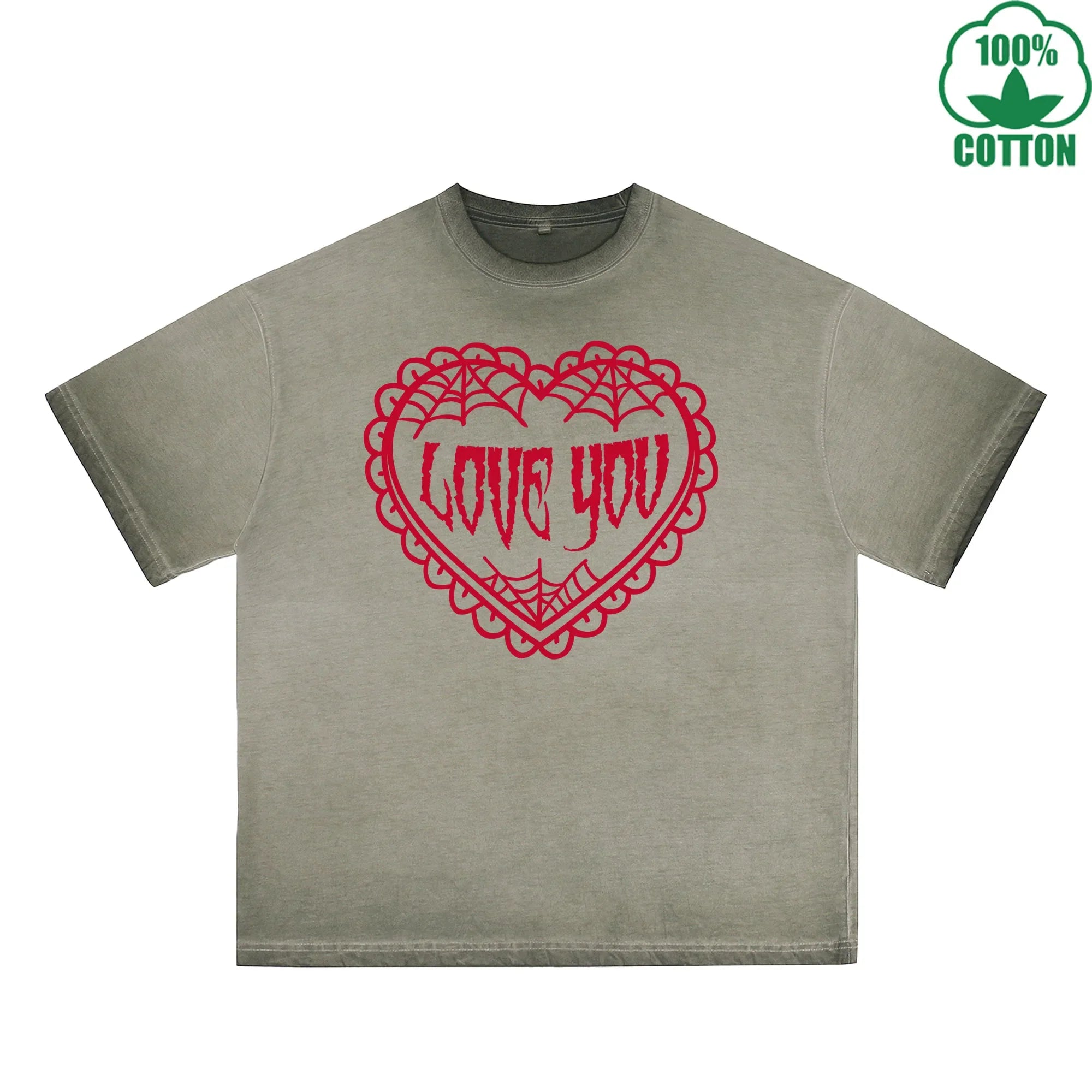 Love You Printed Dirty WashT-Shirt 230G Multicolor Loose Trendy Short Sleeves Fashionable 100%Cotton Top