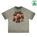 Game Day Printed Dirty Wash T-Shirt 230G Multicolor Loose Trendy Fashionable 100%Cotton Short Sleeve Top