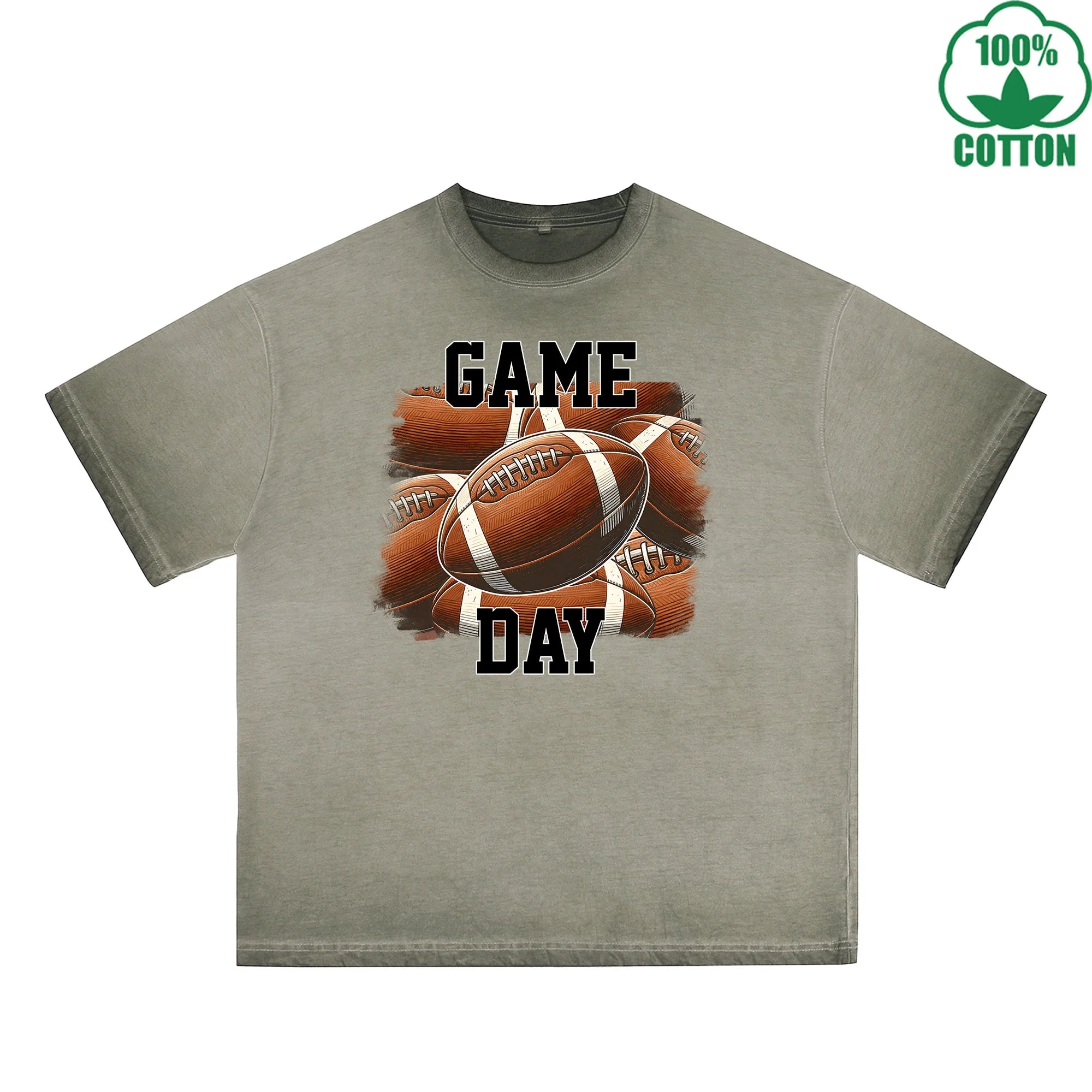 Game Day Printed Dirty Wash T-Shirt 230G Multicolor Loose Trendy Fashionable 100%Cotton Short Sleeve Top