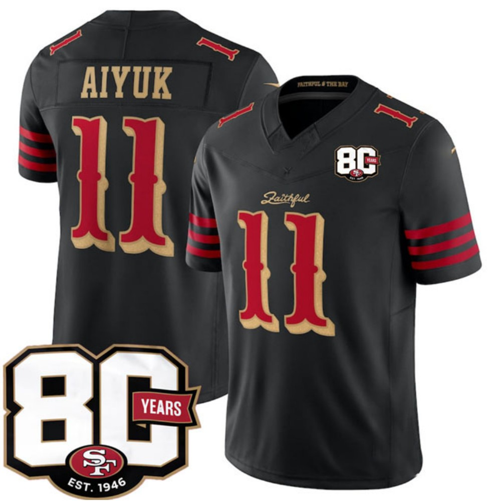 SF.49ers #11 Brandon Aiyuk Black 80th Anniversary Patch Rivalries F.U.S.E. Vapor Limited Football Stitched Jersey