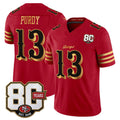 SF.49ers #13 Brock Purdy Red 80th Anniversary Patch Rivalries F.U.S.E. Vapor Limited Football Stitched Jersey