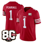 SF.49ers #1 Ricky Pearsall Red 80th Anniversary Patch 2026 F.U.S.E. Vapor Limited Football Stitched Jersey