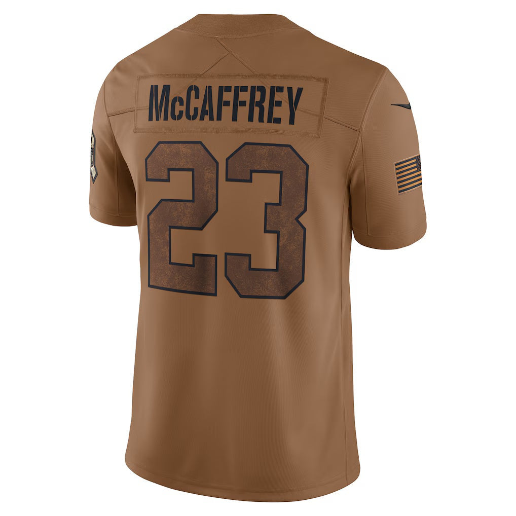 SF.49ers #23 Christian McCaffrey Brown Salute To Service Limited Fotball Stitched Jersey