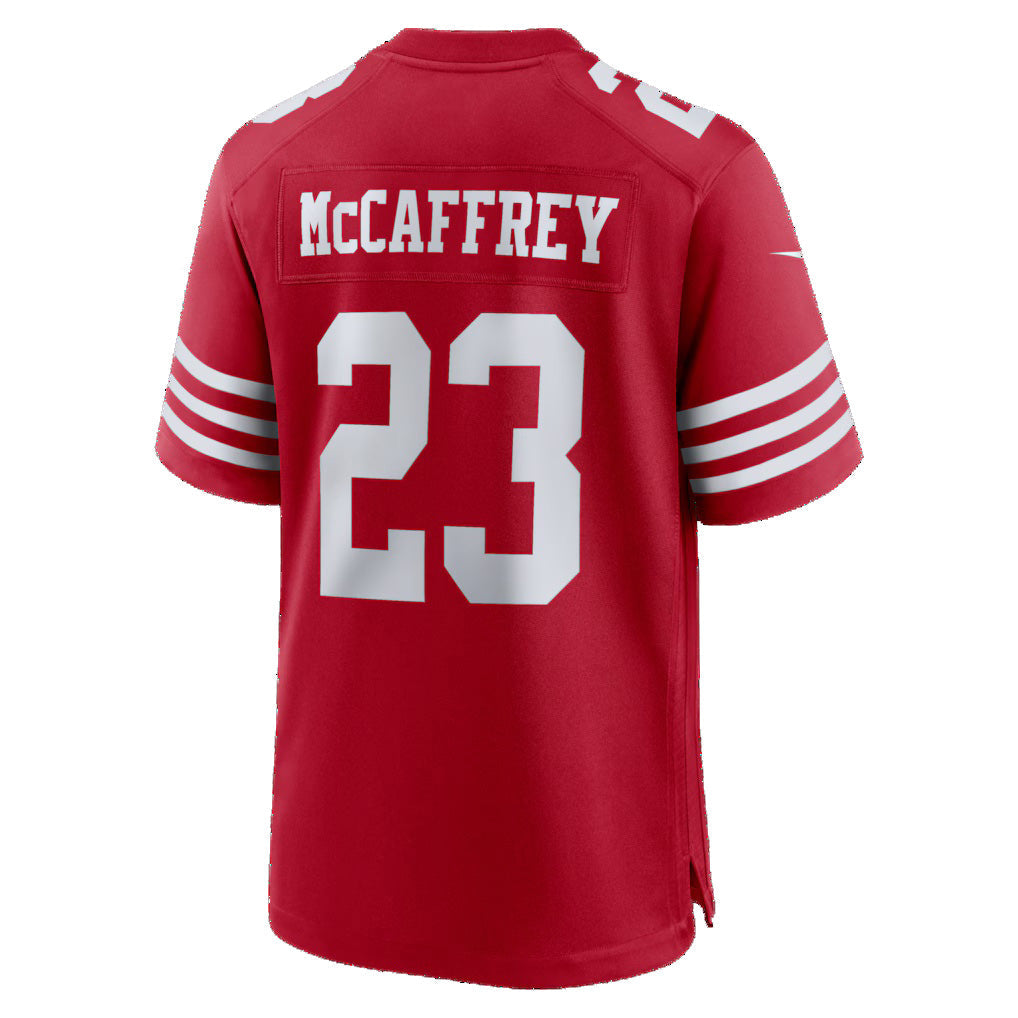 SF.49ers #23 Christian McCaffrey Scarlet 80th Anniversary Game Football Jersey