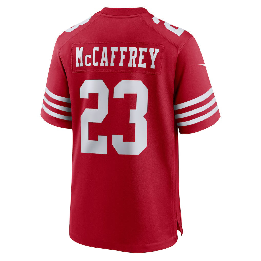 SF.49ers #23 Christian McCaffrey Scarlet Game Player Fotball Stitched Jersey
