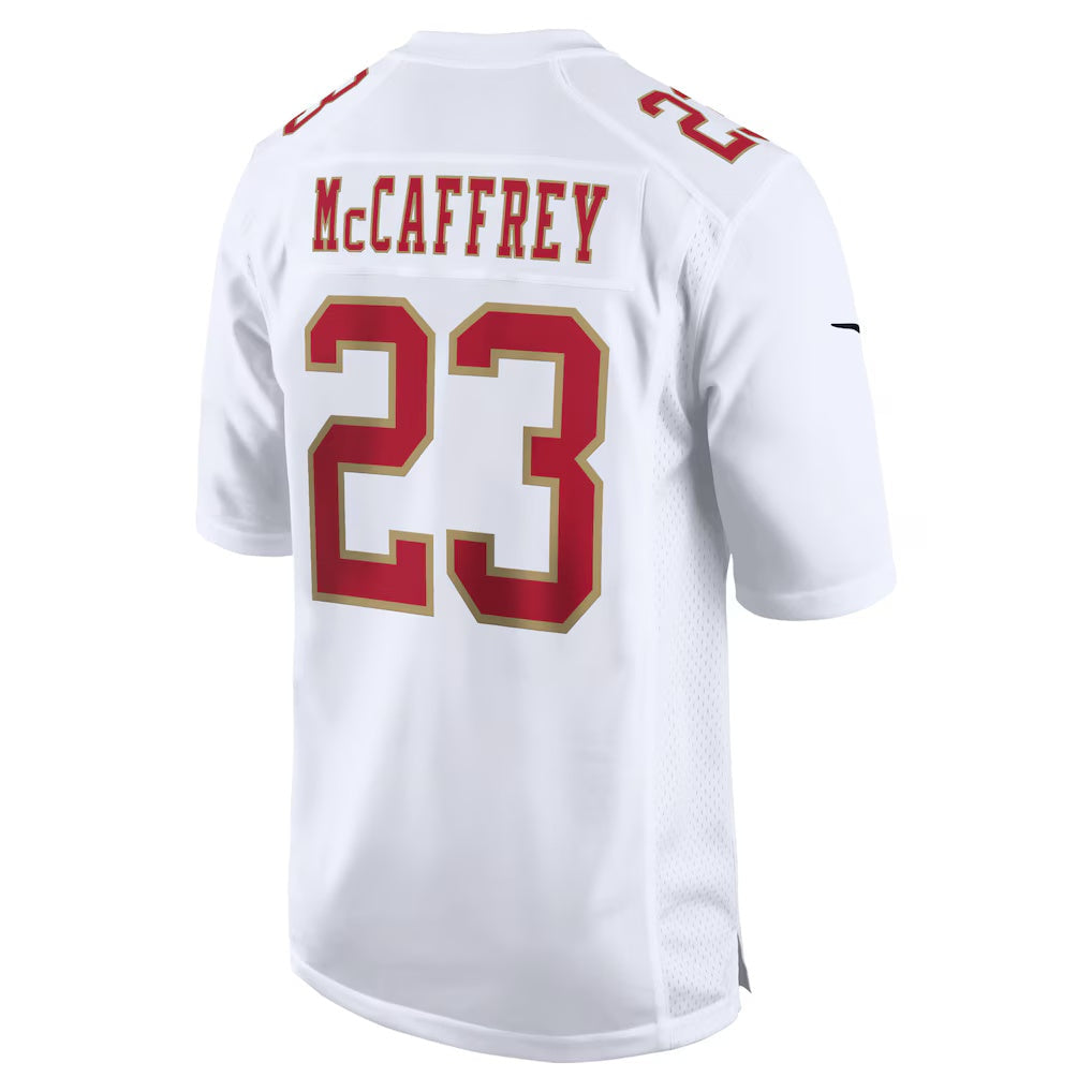 SF.49ers #23 Christian McCaffrey White Fashion Game Fotball Stitched Jersey