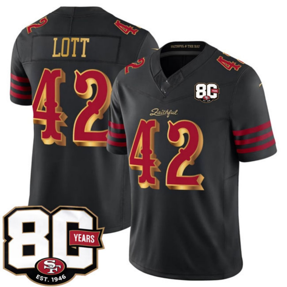 SF.49ers #42 Ronnie Lott Black 80th Anniversary Patch Rivalries F.U.S.E. Vapor Limited Football Stitched Jersey