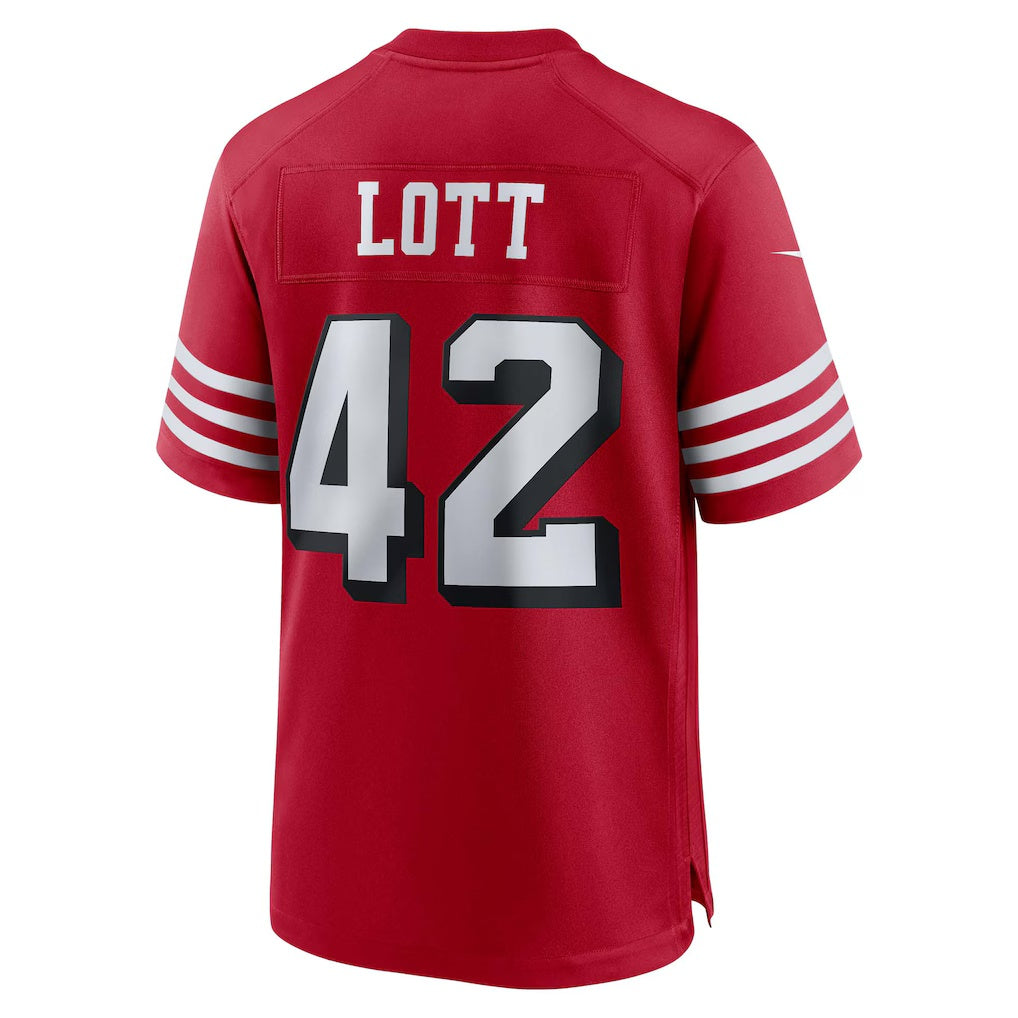 SF.49ers #42 Ronnie Lott Scarlet Retired Player Alternate Game Fotball Stitched Jersey