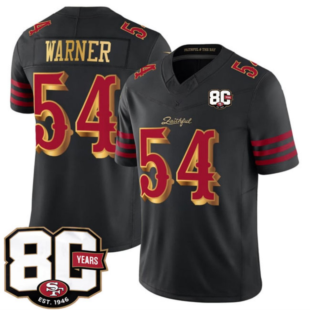 SF.49ers #54 Fred Warner Black 80th Anniversary Patch Rivalries F.U.S.E. Vapor Limited Football Stitched Jersey