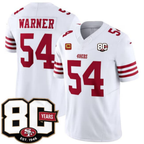 SF.49ers #54 Fred Warner White 80th Anniversary Patch And 4-Star C Patch Vapor F.U.S.E. Limited Football Stitched Jersey