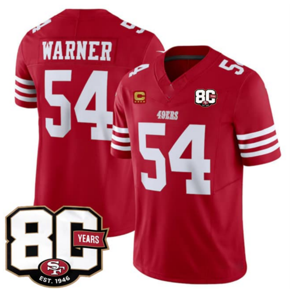 SF.49ers #54 Fred Warner Red 80th Anniversary Patch And 4-Star C Patch 2026 F.U.S.E. Vapor Limited Football Stitched Jersey