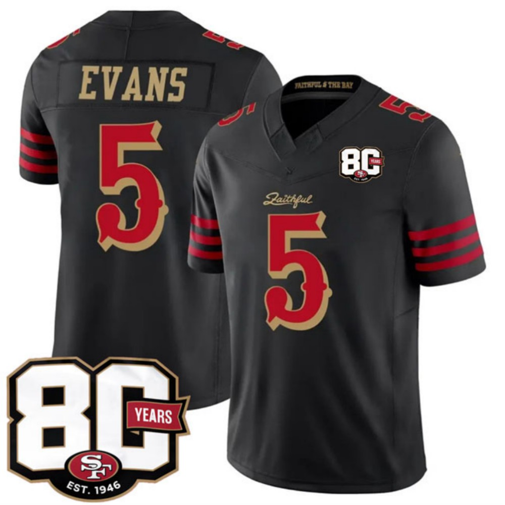 SF.49ers #5 Mike Evans Black 80th Anniversary Patch Rivalries F.U.S.E. Vapor Limited Football Stitched Jersey