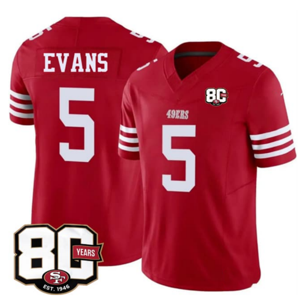 SF.49ers #5 Mike Evans Red 80th Anniversary Patch 2026 F.U.S.E. Vapor Limited Football Stitched Jersey