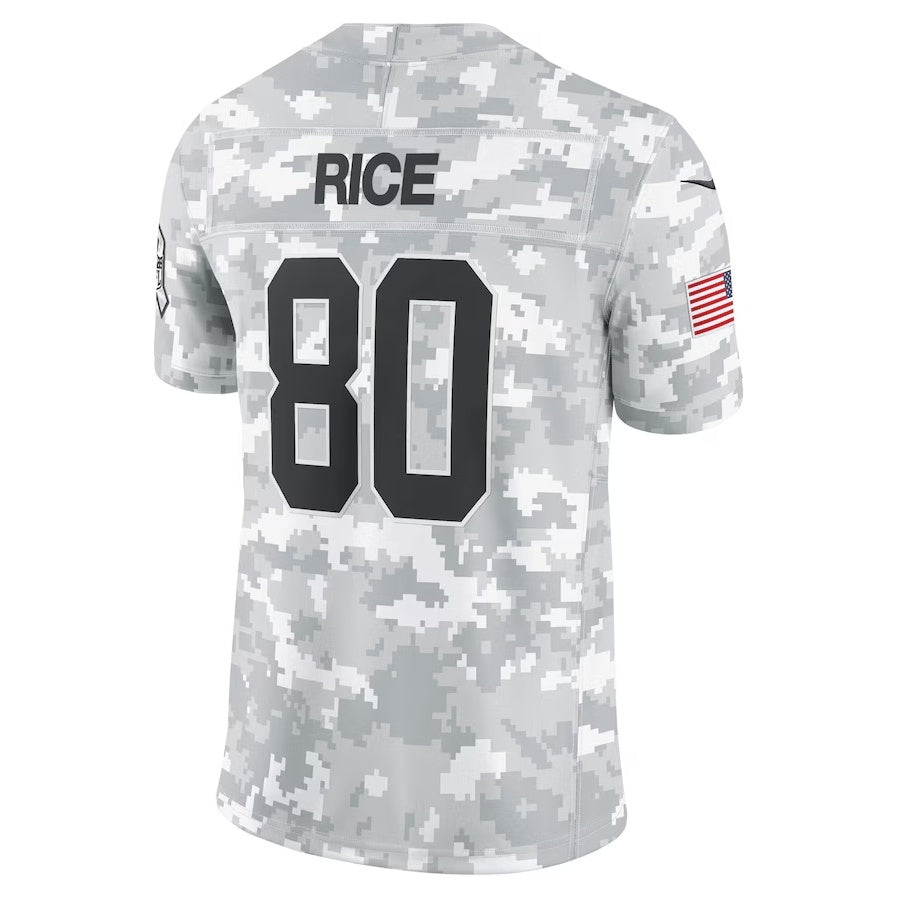 SF.49ers #80 Jerry Rice Arctic Camo 2024 Salute to Service Retired Player Limited Fotball Stitched Jersey