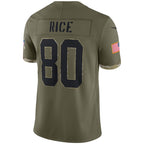 SF.49ers #80 Jerry Rice Olive Salute To Service Retired Player Limited Fotball Stitched Jersey