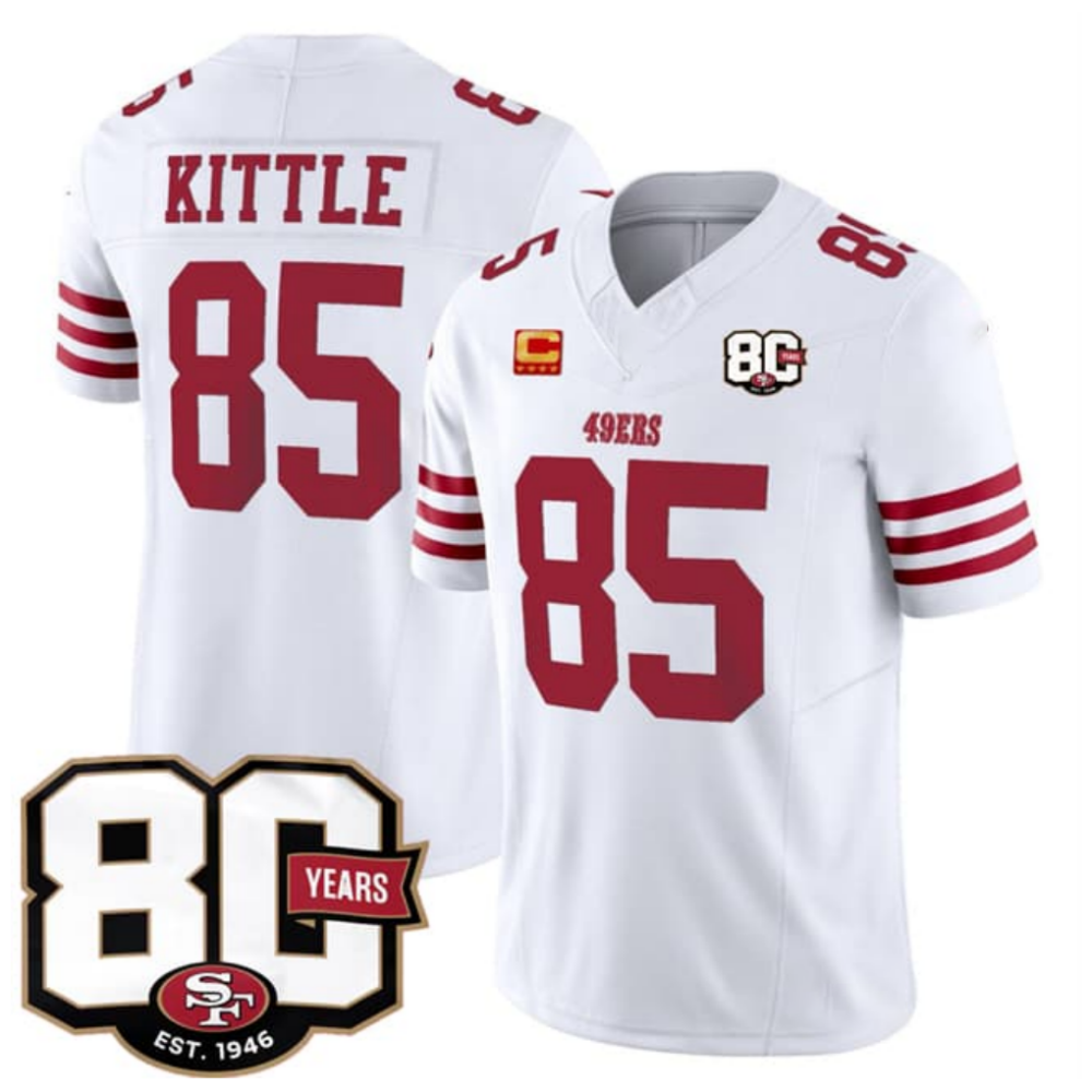 SF.49ers #85 George kittle White 80th Anniversary Patch And 4-Star C Patch 2026 F.U.S.E. Vapor Limited Football Stitched Jersey