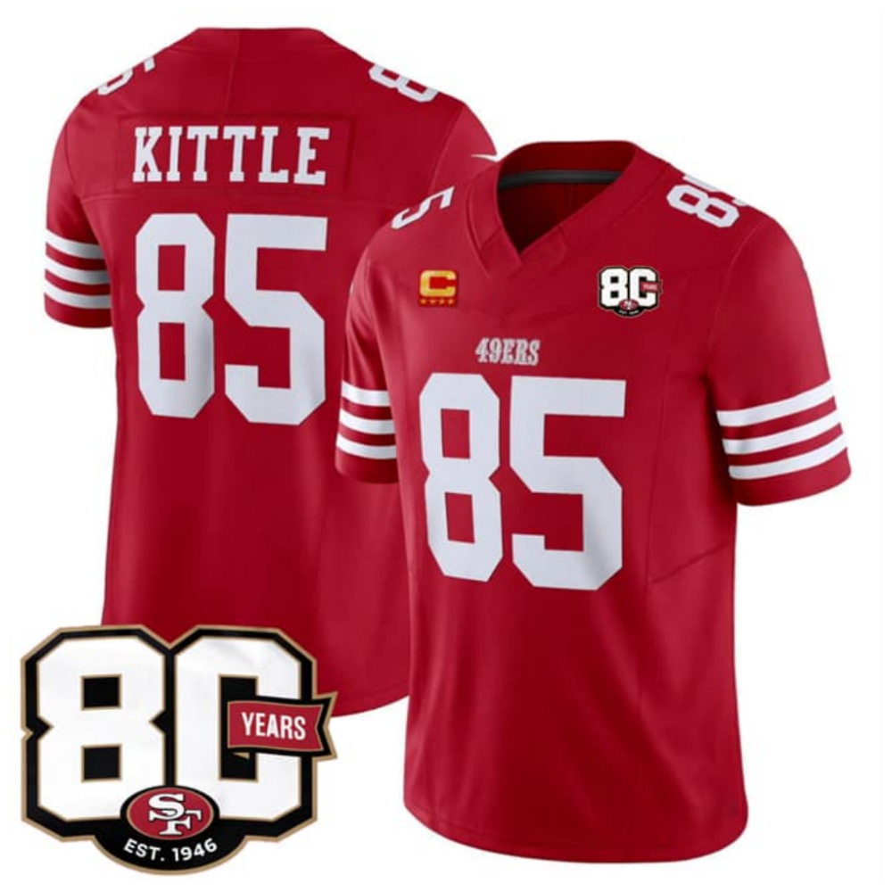 SF.49ers #85 George kittle Red 80th Anniversary Patch And 4-Star C Patch 2026 F.U.S.E. Vapor Limited Football Stitched Jersey