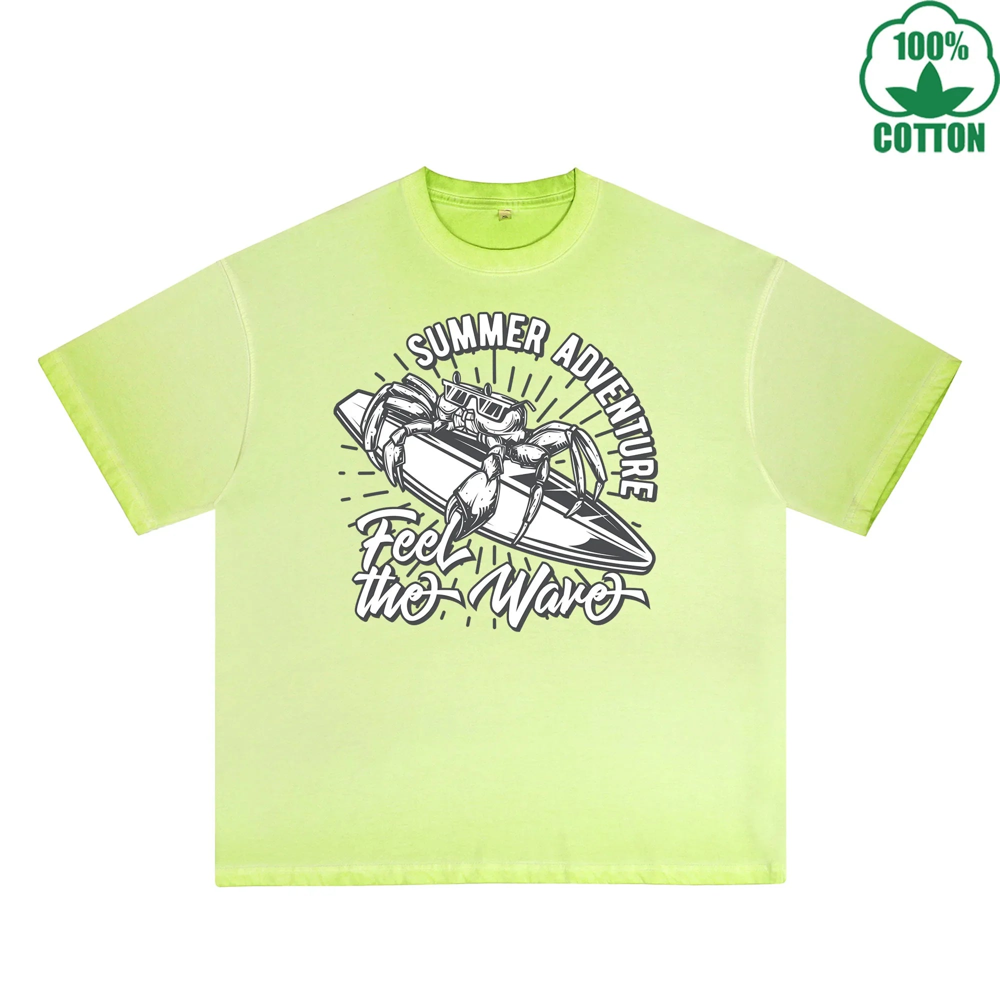 Summer Adventure Printed Dirty WashT-Shirt 230G Multicolor Loose Trendy Fashionable 100%Cotton Short Sleeve Top