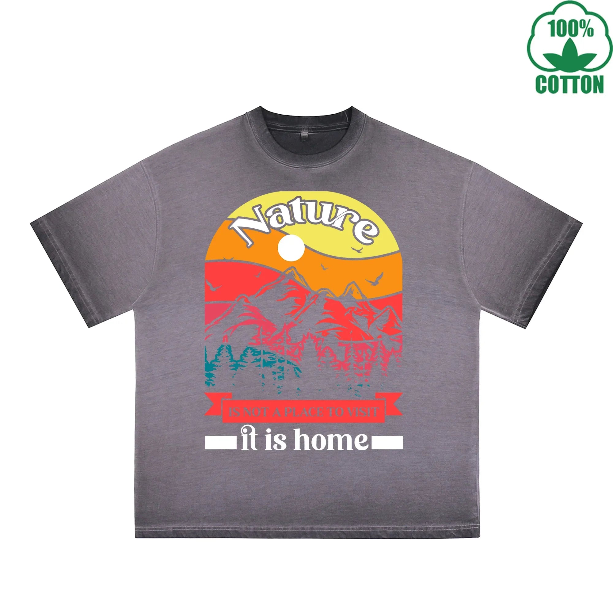 Go With All Your Heart Printed Dirty WashT-Shirt 230G Multicolor Loose Trendy Fashionable 100%Cotton Short Sleeve Top